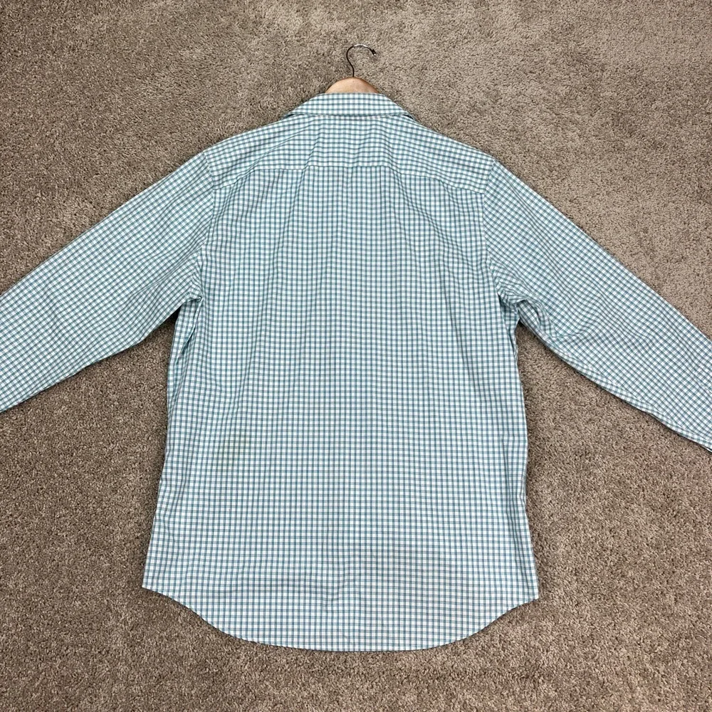 Banana Republic Button Down Shirt Mens Large Teal White‎ Gingham Check Slim Fit